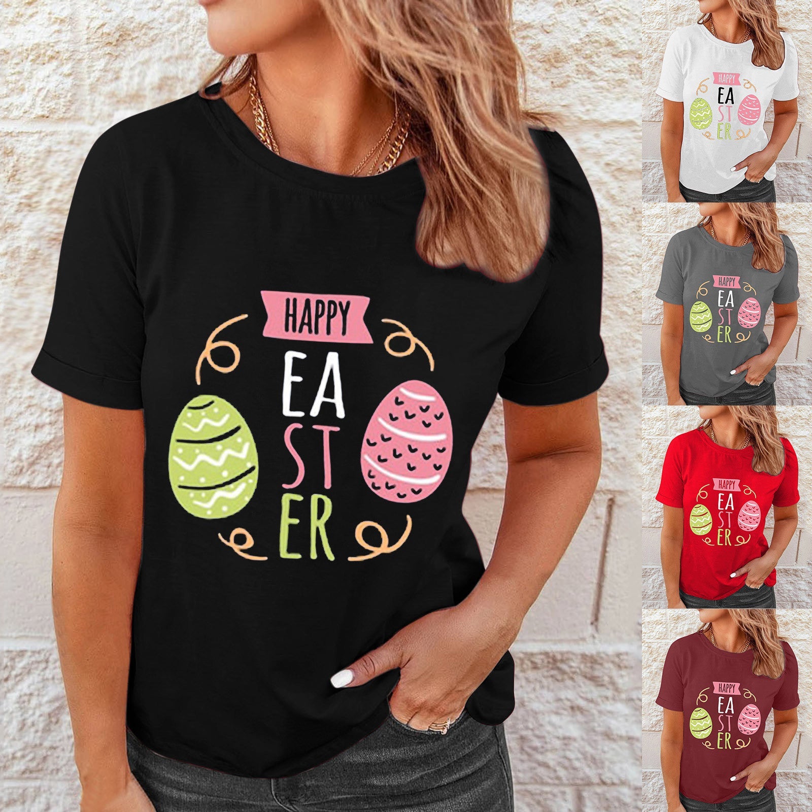 Shirts Women Easter Printed Casual Blouses Short Sleeve Tees - BOUTIQUEAMINESHOP.onlin