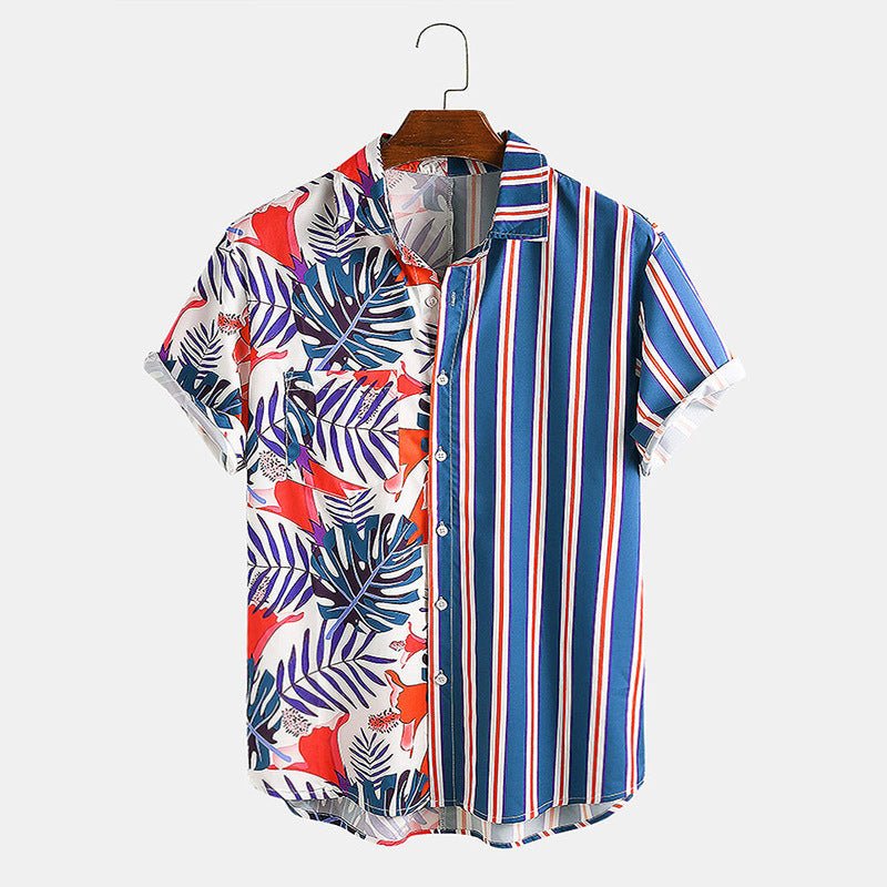Splicing striped printed shirt - BOUTIQUEAMINESHOP.onlin