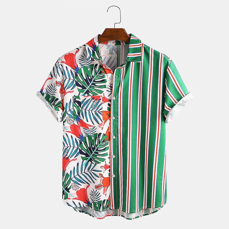 Splicing striped printed shirt - BOUTIQUEAMINESHOP.onlin