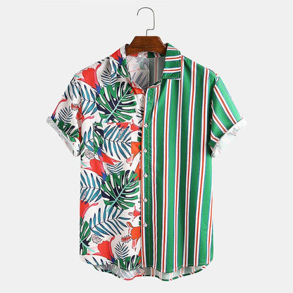Splicing striped printed shirt - BOUTIQUEAMINESHOP.onlin