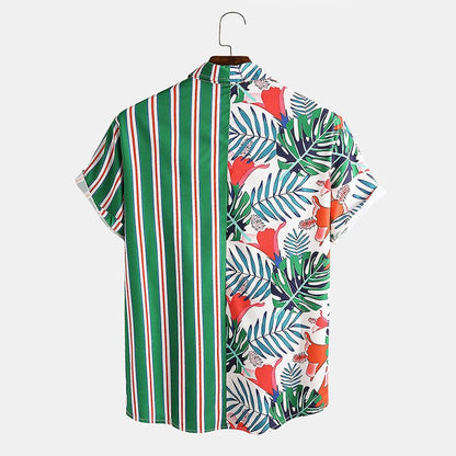 Splicing striped printed shirt - BOUTIQUEAMINESHOP.onlin