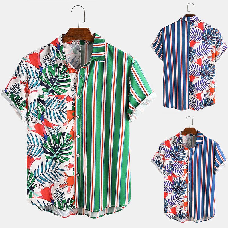 Splicing striped printed shirt - BOUTIQUEAMINESHOP.onlin