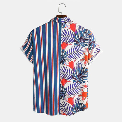 Splicing striped printed shirt - BOUTIQUEAMINESHOP.onlin