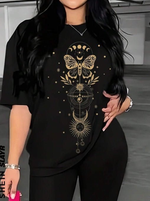 Women's Oversized Butterfly Print Loose Fit Basic Drop Shoulder T-Shirt Graphic Tees Women Tops - BOUTIQUEAMINESHOP.onlin
